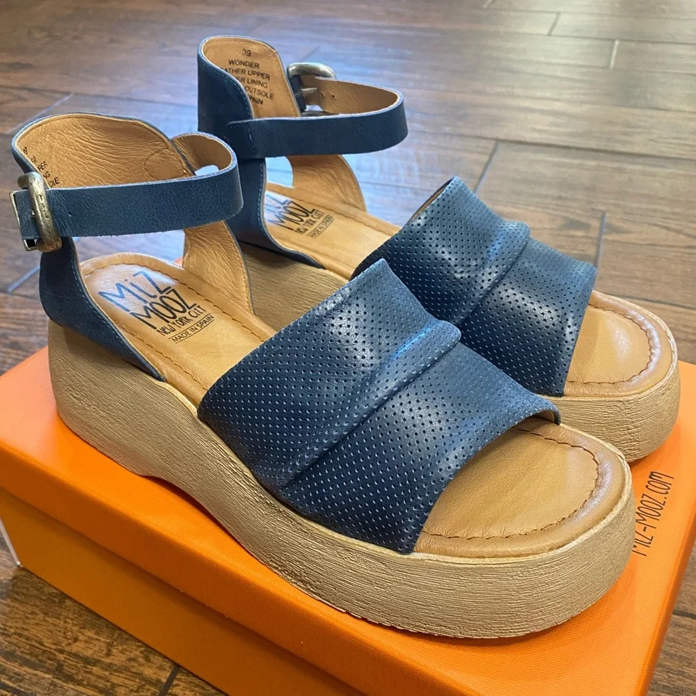 Miz Mooz Navy Leather Platform Sandals